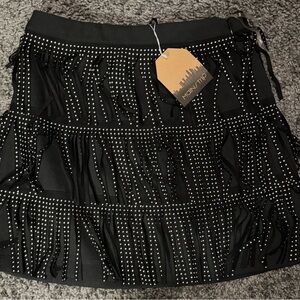 Mains Trip Black Fringe Studded Festival Skirt. Size Small. NWT